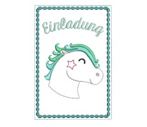 Stickdatei - ITH Postkarte Einladung Pferd